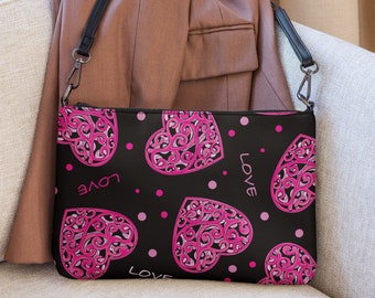 Love Hearts Crossbody Bag, Shoulder Bag, Wristlet Strap, Unique Gift Idea, Cute Heart Purse