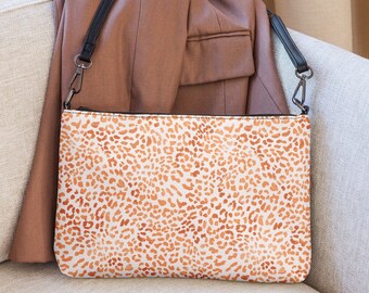 Orange Animal Print Crossbody Bag, Animal Print Shoulder Bag, Wristlet Bag, Gift Idea