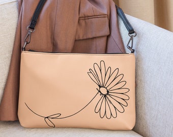 Peach Flower Crossbody Bag, Simple Crossbody, Minimalist Purse, Gift Idea