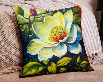 Farmhouse Magnolia Flower Throw Pillow, Cottagecore Magnolia Accent Pillow, Home DecorRoom Decor