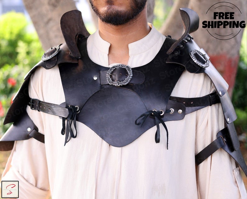 Medieval Samurai Shoulder Armor, Viking Knight Leather Armor, Ren Faire