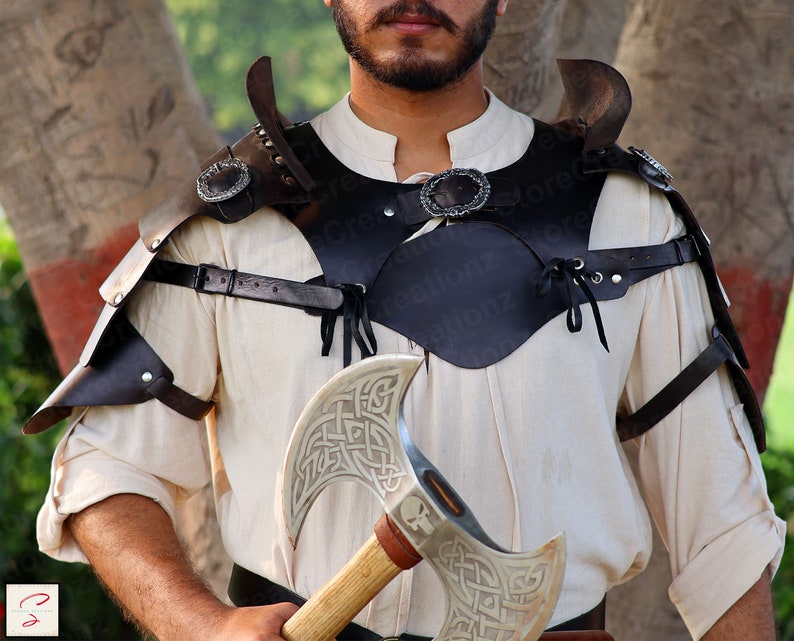 Medieval Samurai Shoulder Armor, Viking Knight Leather Armor, Ren Faire
