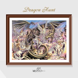 Dragon Hunt Art Print: Fantasy Battle Scene