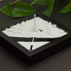 Art déco murale Paris Tour Eiffel | Décoration 3D de la ligne d'horizon de Paris | Maquette architecturale | Plan de la ville de Paris | Monument urbain moderne | Cadeau paysage urbain