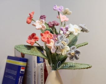 Crochet Forget-Me-Not Bouquet, Handmade Milk Cotton Flowers, Gift Ready Bouquet