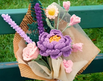 Crochet Peony Bouquet: Handmade Milk Cotton Flowers Arrangement - Gift Ready