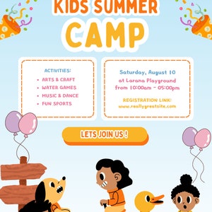 Colorful Bold Kids Summer Camp, EDITABLE kids summer camp flyer, Summer Camp Journal Printable illustration art