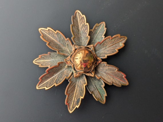 Copper flower signed brooch - image 6