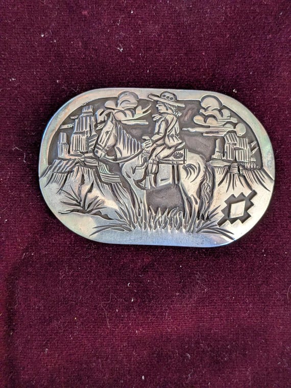 Native American Navajo Sterling Silver Belt Buckle. - Etsy display picture 3