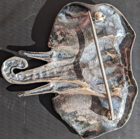 Vintage sterling silver elephant brooch - image 5