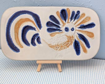 Azulejo o placa con diseño de pájaros de mediados de siglo, diseñado por David Gil.