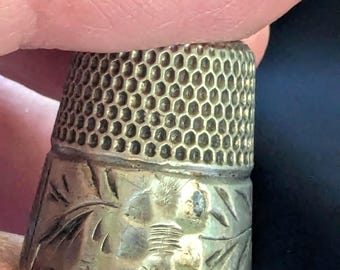Sterling silver thimble with flower vintage