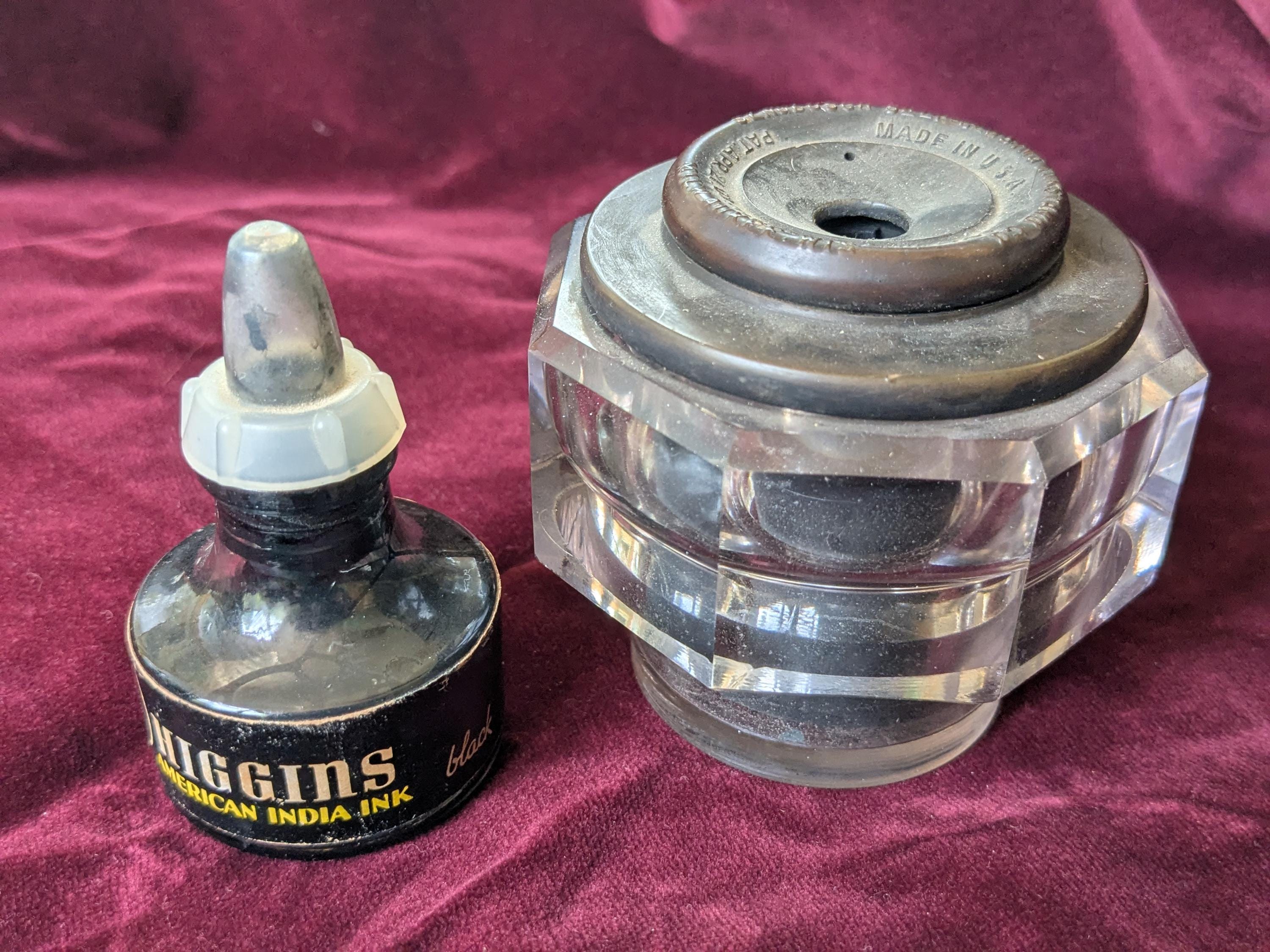 美品1950年代米国製◆HIGGINS（ヒギンズ）ラベル・コルクふた付きインク瓶 美品1950年代米国製◇HIGGINS（ヒギンズ）ラベル・コルクふた付き