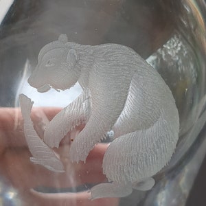 Etched polar glass vase from Sweden, signed and numbered