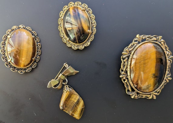 Vintage tiger eye brooch - image 3