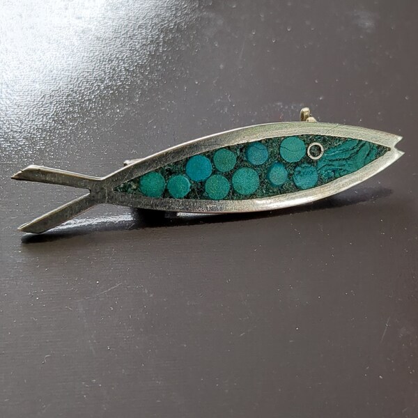 Silver and turquoise fish Brooch