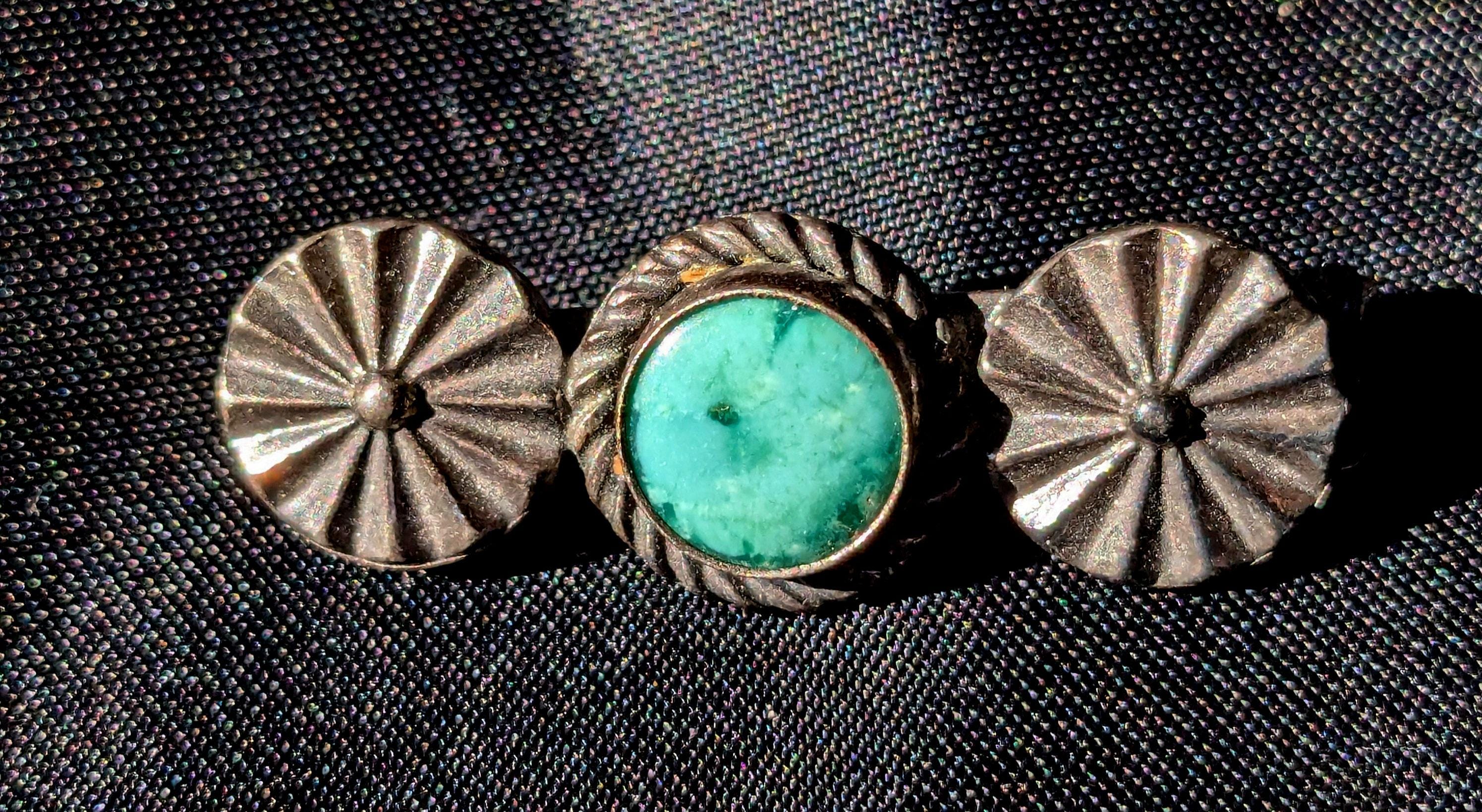Broche Ancienne En Argent Massif Et Turquoise - Motif Sabre - Occasion Vintage