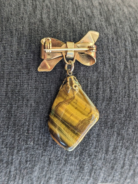 Vintage tiger eye brooch - image 6