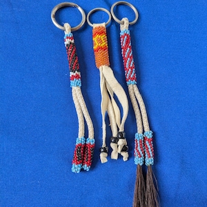Vintage beaded leather keychain, one with horse hair
