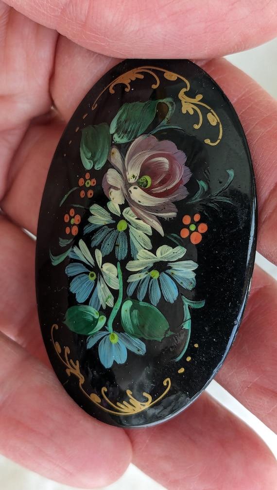 Russian lacquer vintage brooch