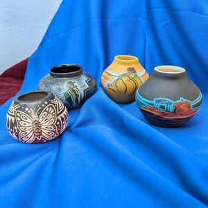Small Hand Painted Or Etched Pot by Native American Artist, Harrison Juan