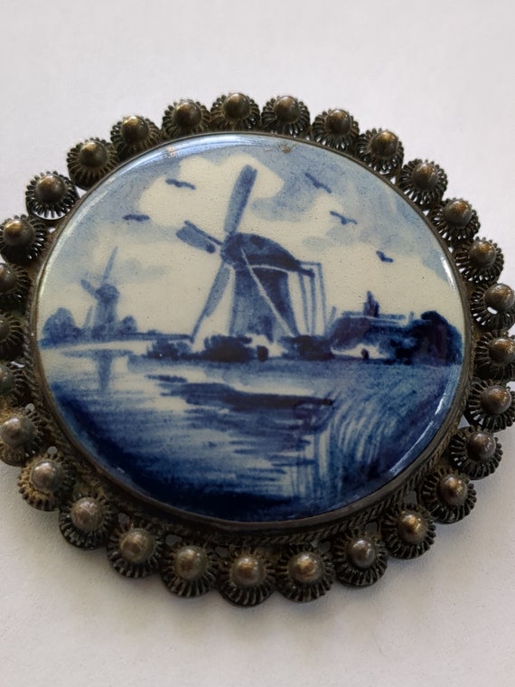 Signed "Delft" vintage brooch pin - image 1