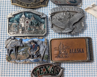 Vintage State Belt Buckles: Texas, California, Colorado, and Alaska to choose from