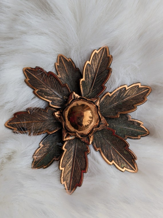 Copper flower signed brooch - image 2