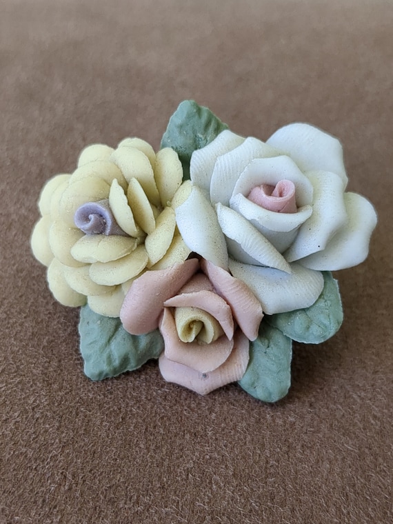 Ceramic rose brooch pin