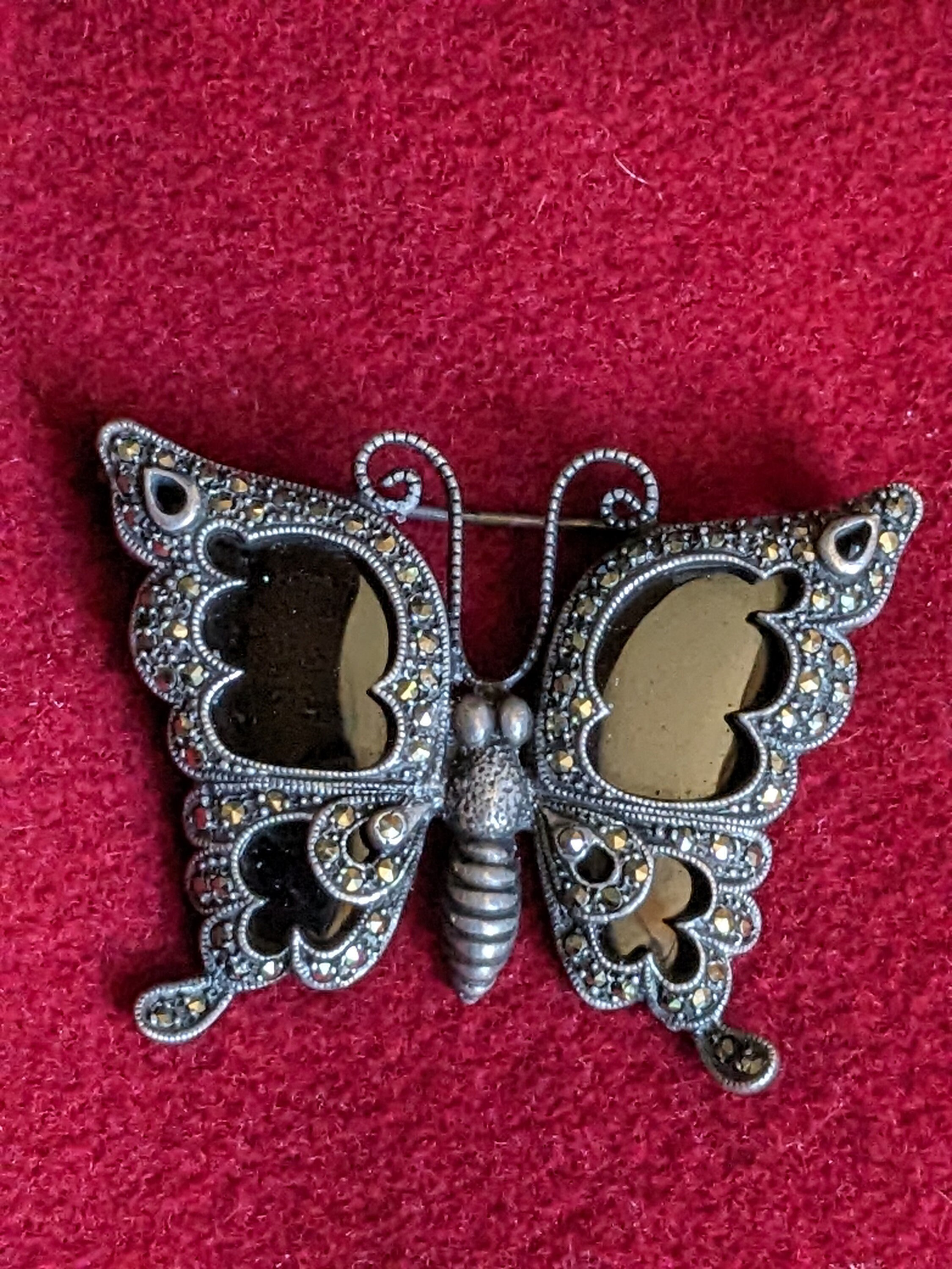 スターリングシルバーのオニキスとマーカサイトのヴィンテージ