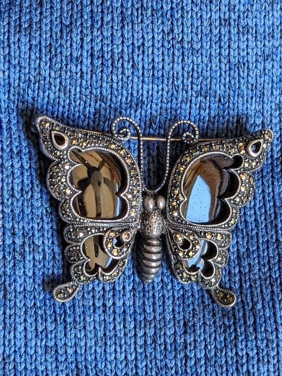 Sterling silver onyx and marcasite Butterfly