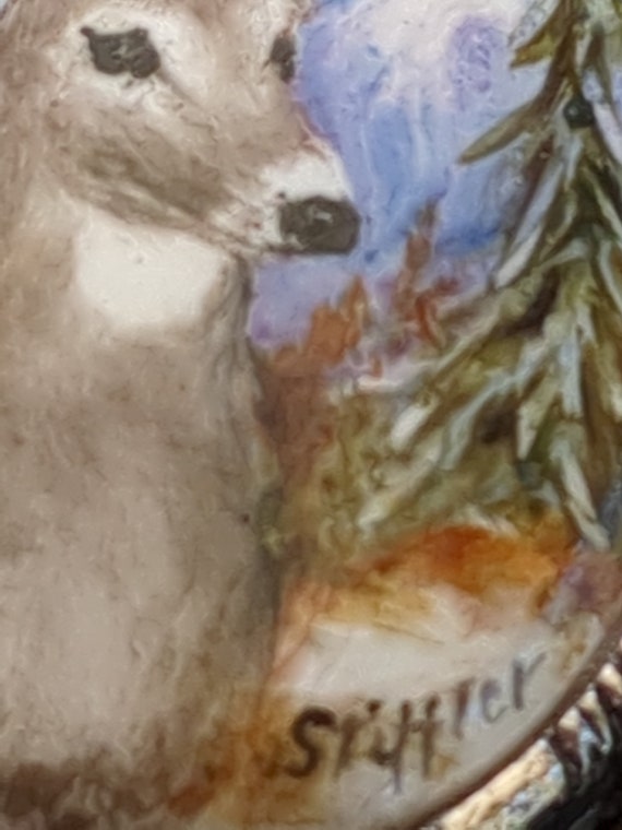 Porcelain hand painted deer buck brooch pin penda… - image 2