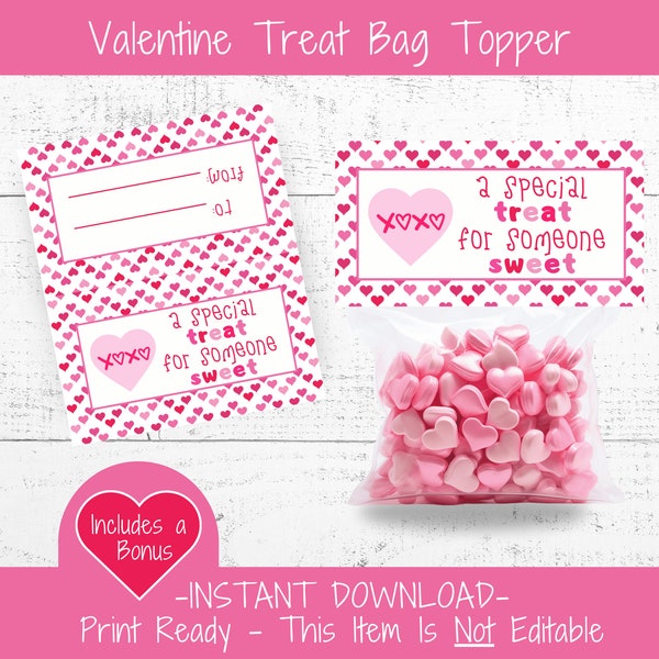 Valentine Treat Bag Topper Printable | Valentine Goodie Bag Topper | Printable Classroom Valentine | Kids Valentine | Sweet Treat Topper