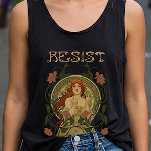 Widerstehen Jugendstil Mucha inspiriert UnisexTank Top, Empowerment feministische Kleidung, Geschenk für Aktivisten, Sommer-Protest-Shirt