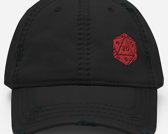 Distressed Embroidered D20 TTRPG Dice Vintage Baseball Hat