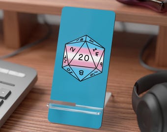 Trans Pride D20 Smartphone Stand: Fun Desk Organizer