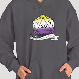 Non-Binary Pride D20 Flag Hoodie: Gamer Unisex Sweatshirt