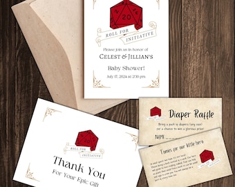 D20 DnD Baby Shower Invitation Bundle: Editable & Printable (Instant Download)