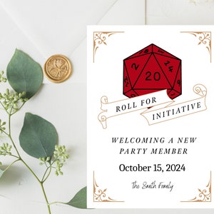 D20 Schwangerschaftsmitteilung | Benutzerdefinierte Vorlage | Bearbeitbare CANVA Printable Sofortiger digitaler Download