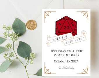 D20 Gender Neutral Pregnancy Announcement | Custom Template | Editable CANVA Printable Instant Digital Download