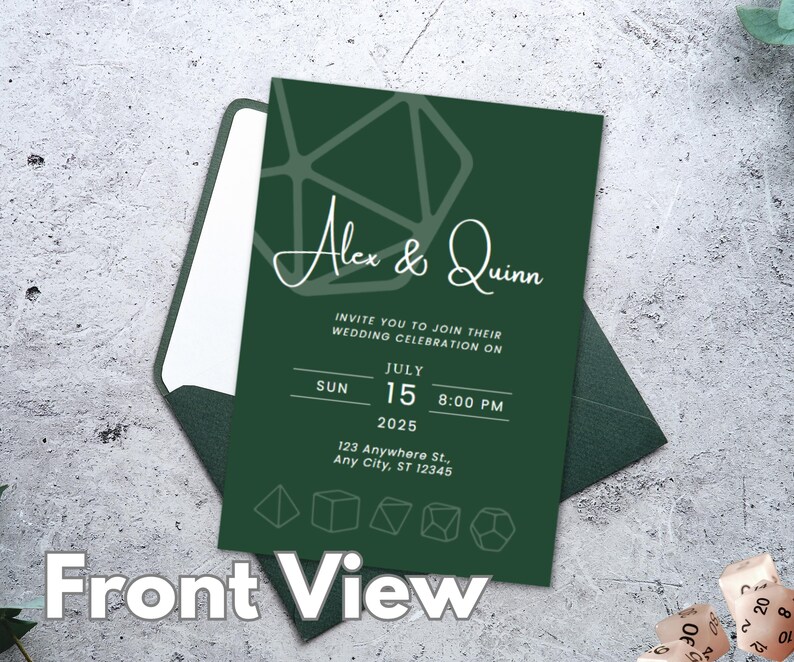 Inviation Clean Design Minimalist Fantasy Wedding Invitation D20 TTRPG Theme - Editable Canva ...