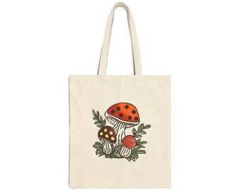 Merry Mushroom Cottage Core Cotton Canvas Tote Bag