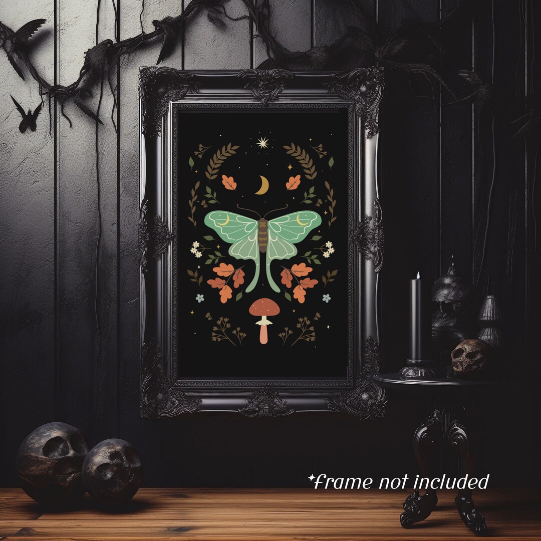 Dark Academia Luna Moth Poster: Gothic Mushroom Art Print - Etsy