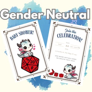 D20 Dragon Gender Neutral Baby Shower Invitation Editable Invitation