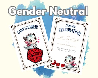 D20 Dragon Gender Neutral Baby Shower Invitation Editable Invitation