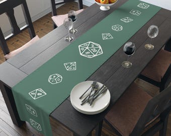 Sage Green D20 Table Runner: TTRPG Game Night Decor