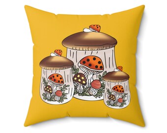 Vintage Merry Mushroom Inspired Tripple Canister Spun Polyester Square Pillow