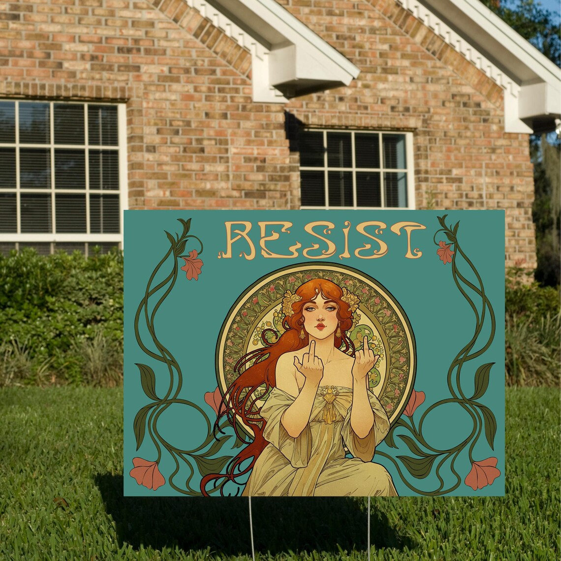 Mucha Signs Mucha Style Protest Yard Sign: Art Nouveau Feminist Resist Sign - Etsy