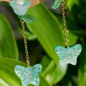 Fairycore dangle earrings | Butterfly earrings | Gold dangle earrings | Cute earrings | Handmade earrings | Floral earrings | Made in Hawaii