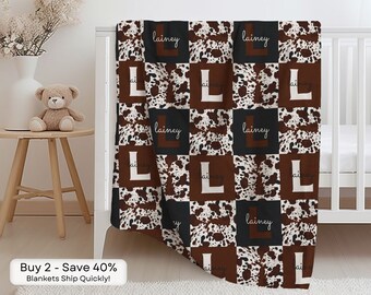Couverture imprimée vache, couverture bébé personnalisée, couverture en peau de vache pour bébé/enfant en bas âge, couverture western vache ferme, cadeau vache, couverture bébé sherpa/minky
